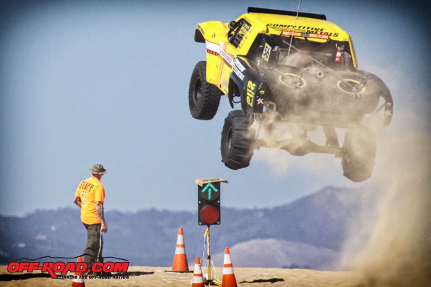 Brandon Arthur jumping his truck in Pismo Beach, California at Huckfest.