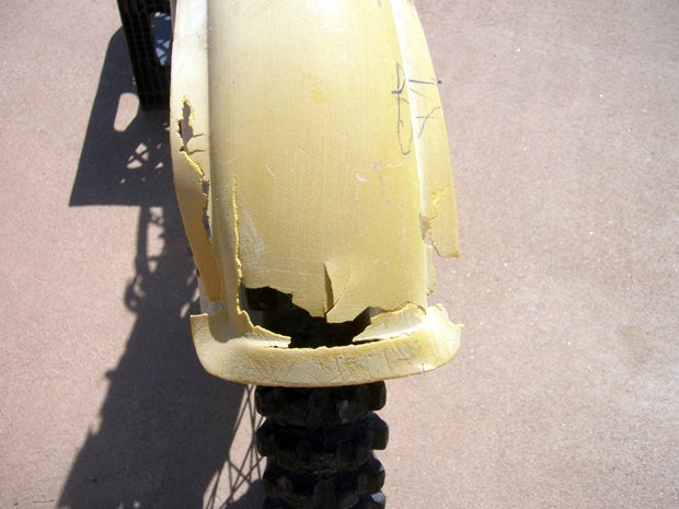 Front fender any good? Not this one. Time for a replacement. The list grows longer.