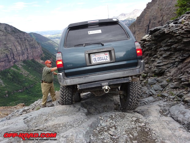 That wanderlust rear on the 4Runner is usually a blessing, but its made the truck look like its going to tip over more than once (and freaks out the natives). Note the air under the right rear: perhaps we need more flex. Or stuff.