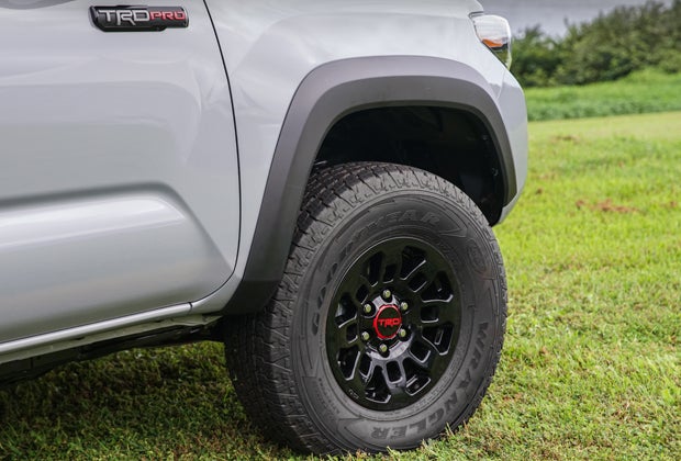The 16-inch TRD Pro wheels provides the truck with a 1-inch-wider track for added stability.