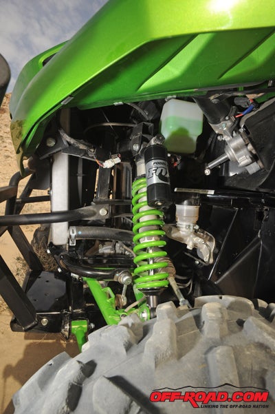 Fox Podium shocks with a piggyback reservoir help provide improved off-road performance on the 2014 Teryx4.