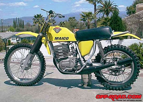 In 1974 ½, they came out with the shocks that move forward on the swingarm and coughed up a whole lot more travel. At this point, a lot of shops around the world started modifying the older Maicos into the new longer traveling bikes. How good were the new 1974 ½ machines? Good enough to just about dominate all racing.