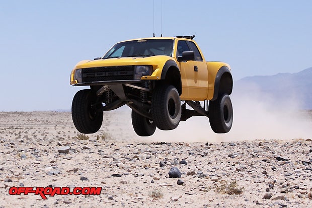 The TSCO Ford Raptor pre-runner by Stewarts Raceworks takes flight in Plaster City, CA.