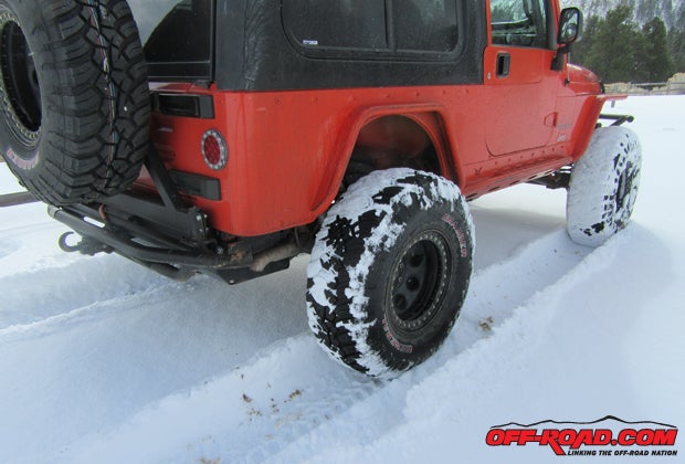Freshly fallen snow was no obstacle for the X3s open tread pattern, even in two-wheel drive.