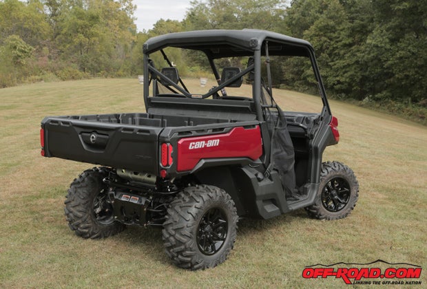 The bed tilts via a manual lever to unload cargo, and Can-Am also offers an electronic system as an option.