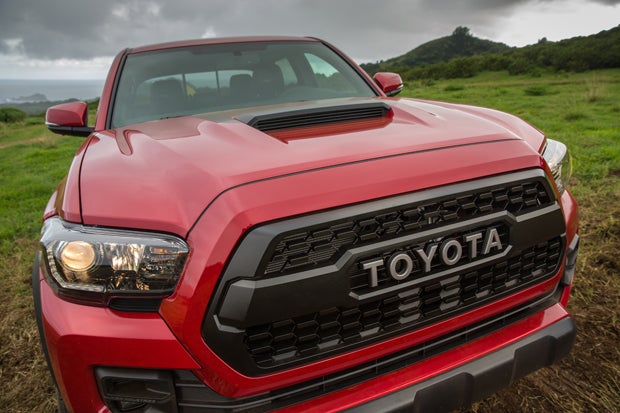 The hood scoop is traditionally only found on the TRD Sport model, but Toyota uses it on the TRD Pro for a more aggressive look.
